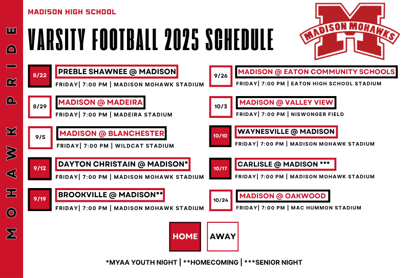 Varsity Football schedule 2025