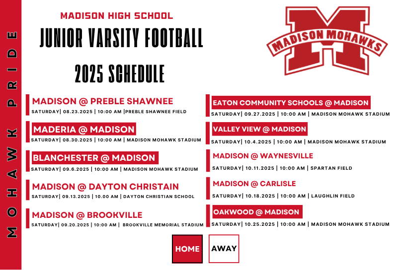 JV Football 2025 schedule