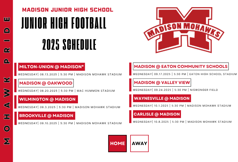 Junior High Football schedule 2025