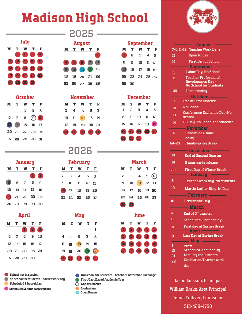 High School Calendar 2025-2026